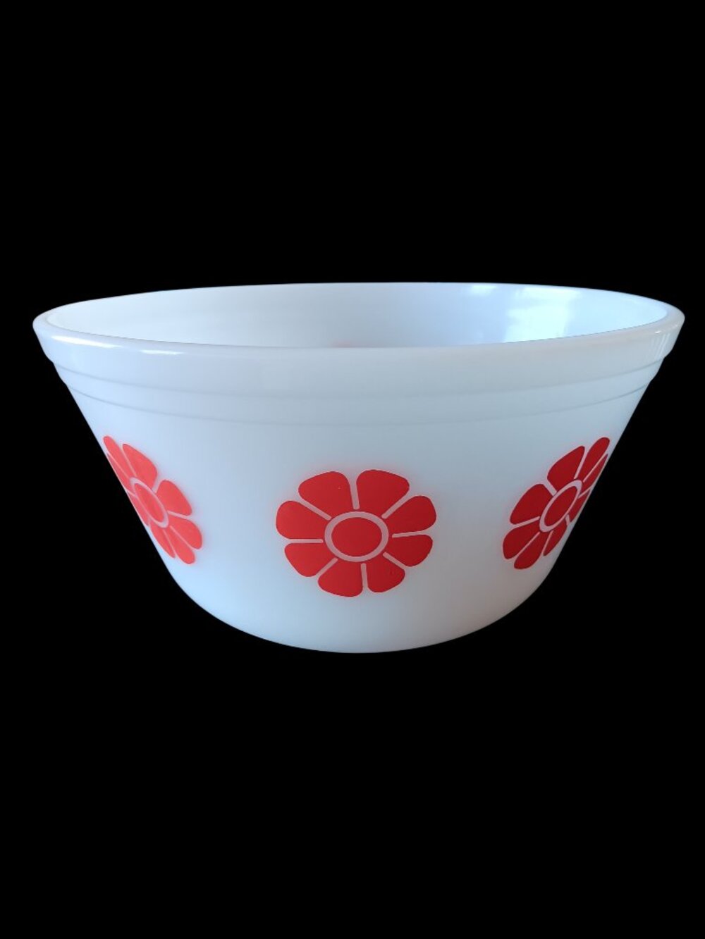 Very Rare Vintage Federal Glass Milk Glass Red Daisy Mixing Bowl 8"